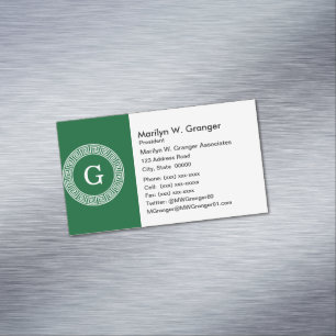 Forest GRN WT Greek Key RND Lijst Initiaal Monogra Magnetisch Visitekaartje