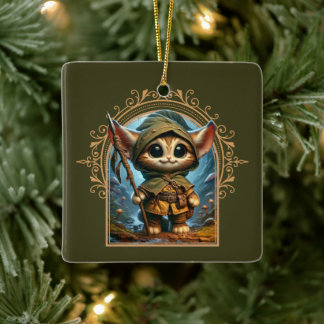 Forest Guardian Kat – Een grillig fantasiedier Keramisch Ornament