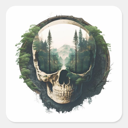 Forest Inside Skull Vierkante Sticker (Voorkant)