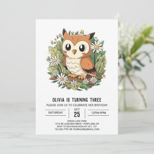 Forest kleurrijke digitale uil verjaardag kaart (Staand voorkant)