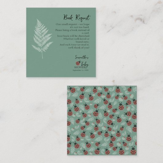 Forest Ladybugs Groen Baby shower Boekaanvraag Informatiekaartje (Voorkant / Achterkant)