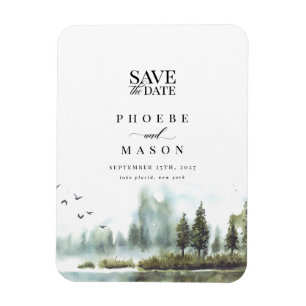 Forest Lake Woodland Wedding Photo Save the Date Magneet