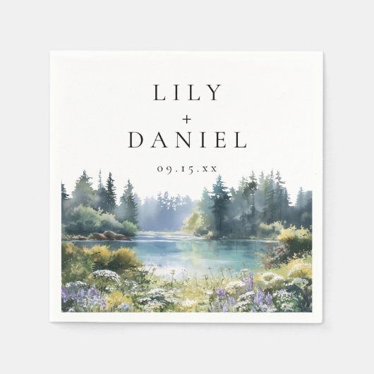 Forest Lakeside Wildflower Floral Wedding Servet (Voorkant)