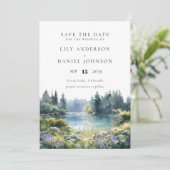Forest Lakeside Wildflowers Floral Wedding Save The Date (Staand voorkant)