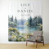 Forest Lakeside Wildflowers Wedding Photo Backdrop Wandkleed (In situ)