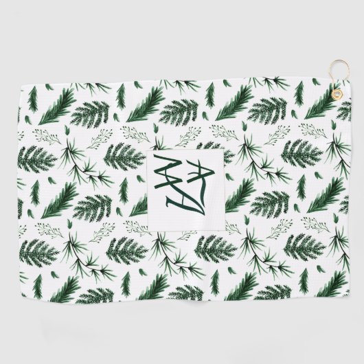 Forest Leaves Green Monogram 3 Initialen Passen ge Golfhanddoek (Horizontaal)
