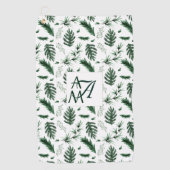 Forest Leaves Green Monogram 3 Initialen Passen ge Golfhanddoek (Voorkant)
