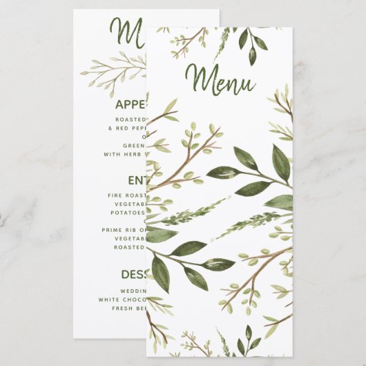 Forest Leaves Greenery Wedding Menu (Voorkant / Achterkant)