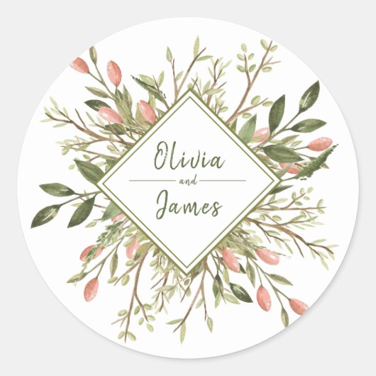 Forest Leaves Greenery Wedding Ronde Sticker (Voorkant)
