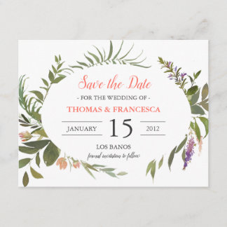 Forest Leaves Waterverf Bewaar de datum Kaart