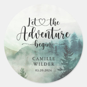 Forest Mist Adventure Mountains Baby shower Ronde Sticker