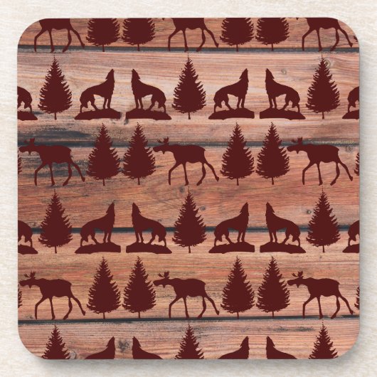 Forest Moose Wolf Wilderness Mountain Cabin Rustic Onderzetter (Voorkant)