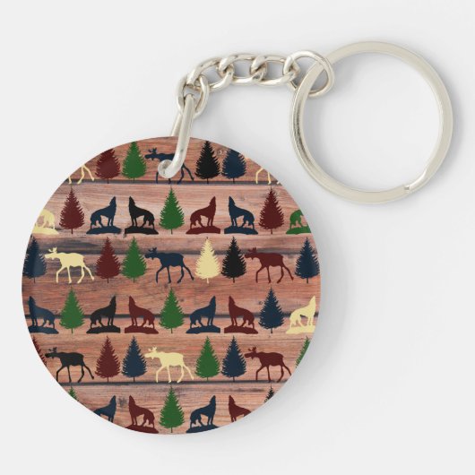 Forest Moose Wolf Wilderness Mountain Cabin Rustic Sleutelhanger (Achterkant)