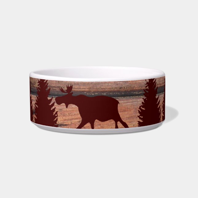 Forest Moose Wolf Wilderness Mountain Cabin Rustic Voerbakje (Voorkant)
