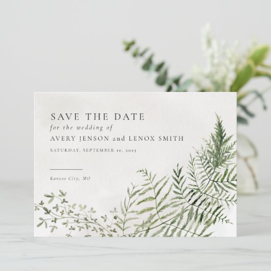 Forest Mountain Greenery Rustic Save the Date Kaart (Staand voorkant)