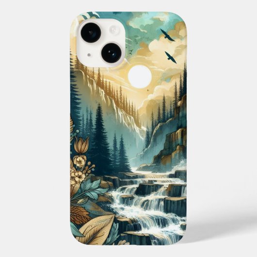 Forest Mountain Waterval Boho Natuur Patroon Case-Mate iPhone Case (Achterkant)