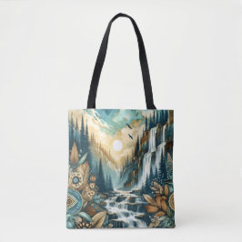 Forest Mountain Waterval Boho Natuur Patroon Draagtas