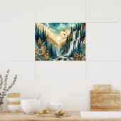 Forest Mountain Waterval Boho Natuur Patroon Poster (Keuken)