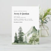 Forest Mountains Modern Script QR Code Bruiloft Kaart (Staand voorkant)