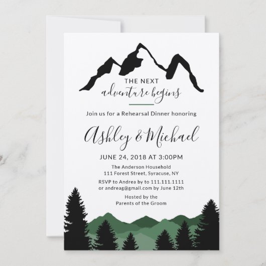 Forest Mountains Rehearsal Dinner Invitation Kaart (Voorkant)