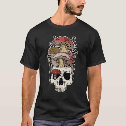 Forest Mushroom Skull Gothic Mycoloog  Cott T-shirt (Voorkant)