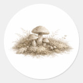 Forest Mushrooms in Bloom Soft Monochrome on  Ronde Sticker (Voorkant)