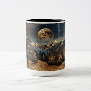 Forest Night Sky-Mok   Volle maan en torenhoge bom Tweekleurige Koffiemok