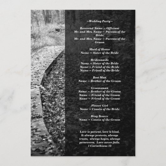 Forest Path Wedding Program Programma (Achterkant)