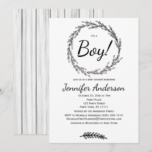 Forest Pine Rustic Country Boy Baby shower Kaart (Voorkant / Achterkant)