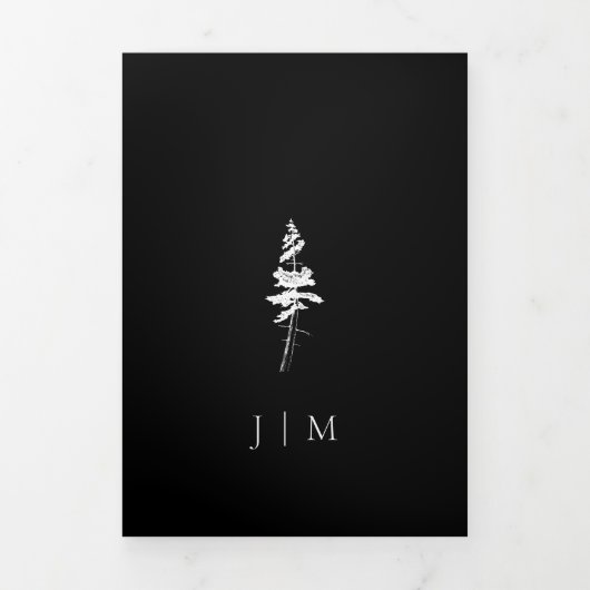 Forest Pine Tree Black Moderne bruiloft Drieluik Kaart (Cover)