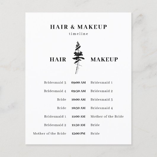 Forest Pine Tree Hair Makeup-tijdplan Flyer (Voorkant)