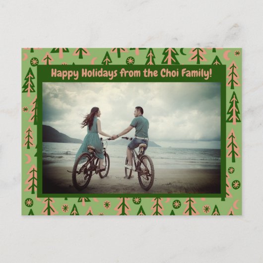 Forest Pine Trees Moon Stars CUSTOM FOTO Holiday Briefkaart (Voorkant)