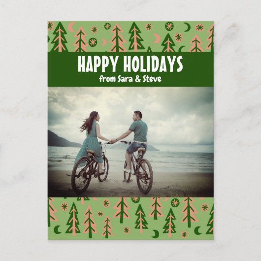 Forest Pine Trees Moon Stars CUSTOM FOTO Holiday Briefkaart (Voorkant)