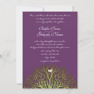 Forest Plum Green Woodpecker Tree Wedding Invites Kaart