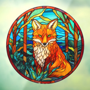 Forest Red Fox Faux Glas in lood Raamsticker