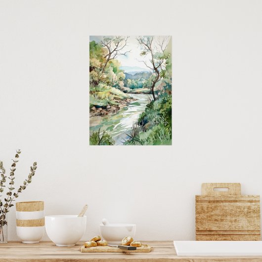 Forest River Waterverf schilderij Poster (Keuken)