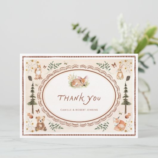 Forest Rustic Baby shower Dank u kaart (Staand voorkant)