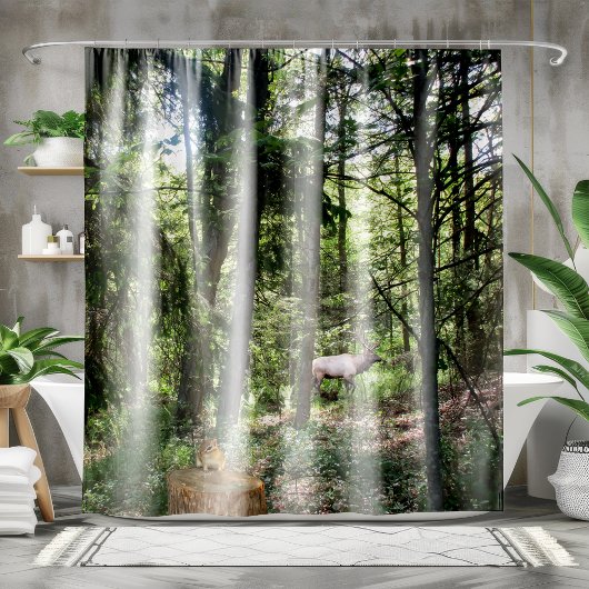 Forest Scene met Chipmunk en Elk Douchegordijn