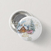 Forest Snow House Sleigh Ronde Button 3,2 Cm (Voorkant /achterkant)