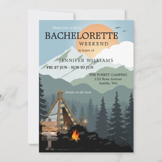 Forest Spa Camping Bachelorette Weekend Invitation Kaart (Voorkant)