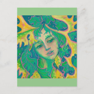 Forest Spirit, Surreal Fantasy Portrait Green Folk Briefkaart