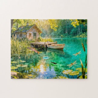 Forest Stream Cottage with Ducks, piere and Dock A Legpuzzel