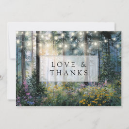 Forest String Lights Floral Rustic Wedding Photo Bedankkaart