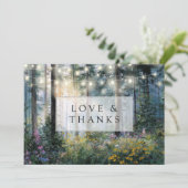 Forest String Lights Floral Rustic Wedding Photo Bedankkaart (Staand voorkant)