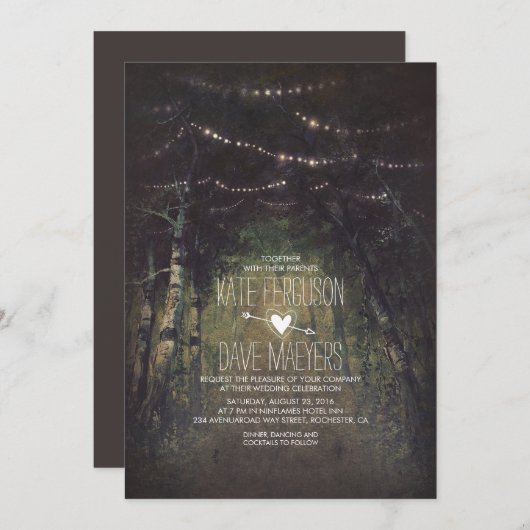 Forest String Lights Rustieke huwelijksuitnodiging Kaart (Voorkant / Achterkant)