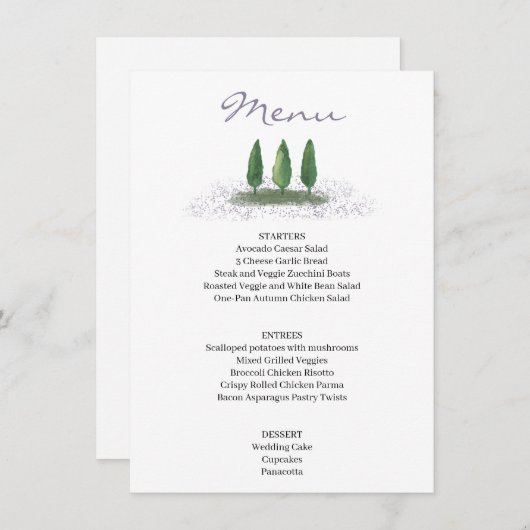 Forest Tree Lavender Wedding Service Menu (Voorkant / Achterkant)