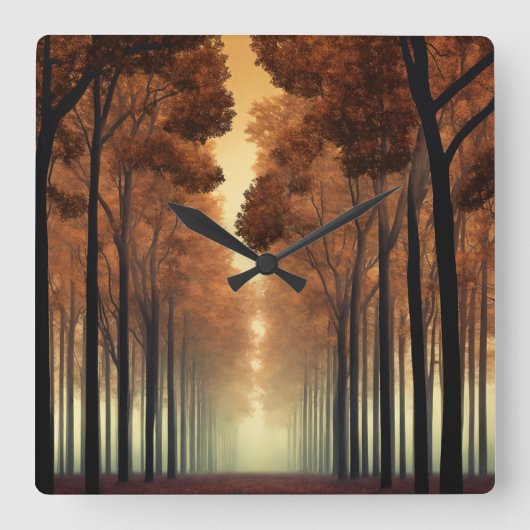 Forest Tree Nature Wall Clock Vierkante Klok (Voorkant)