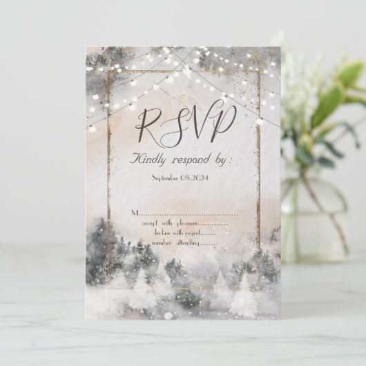 Forest Tree Woodland String Lights RSVP Kaart (Staand voorkant)