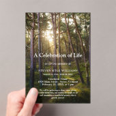 Forest Trees Sunset Celebration of Life Funeral Acryl Uitnodigingen (Insitu (Draagbaar))