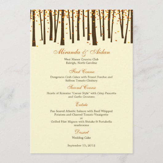 Forest Trees Wedding Menu Kaart - Sinaasappel - (Voorkant)